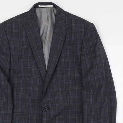 NEXT Mens Grey Check Polyester Jacket Suit Jacket Size 36