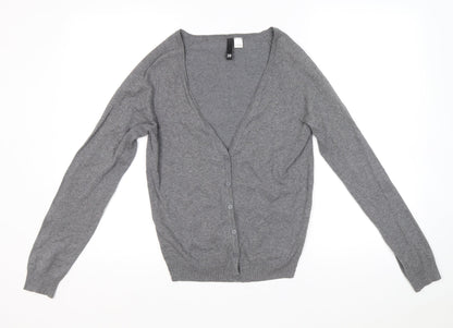 H&M Womens Grey V-Neck Cotton Cardigan Jumper Size 38