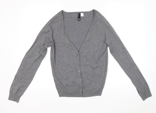 H&M Womens Grey V-Neck Cotton Cardigan Jumper Size 38