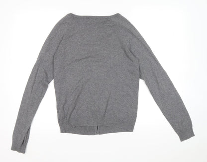 H&M Womens Grey V-Neck Cotton Cardigan Jumper Size 38