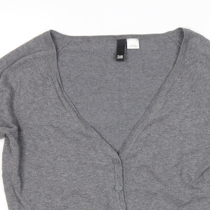 H&M Womens Grey V-Neck Cotton Cardigan Jumper Size 38