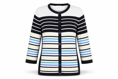 Country Casuals Womens Multicoloured Round Neck Striped Viscose Cardigan Jumper Size M