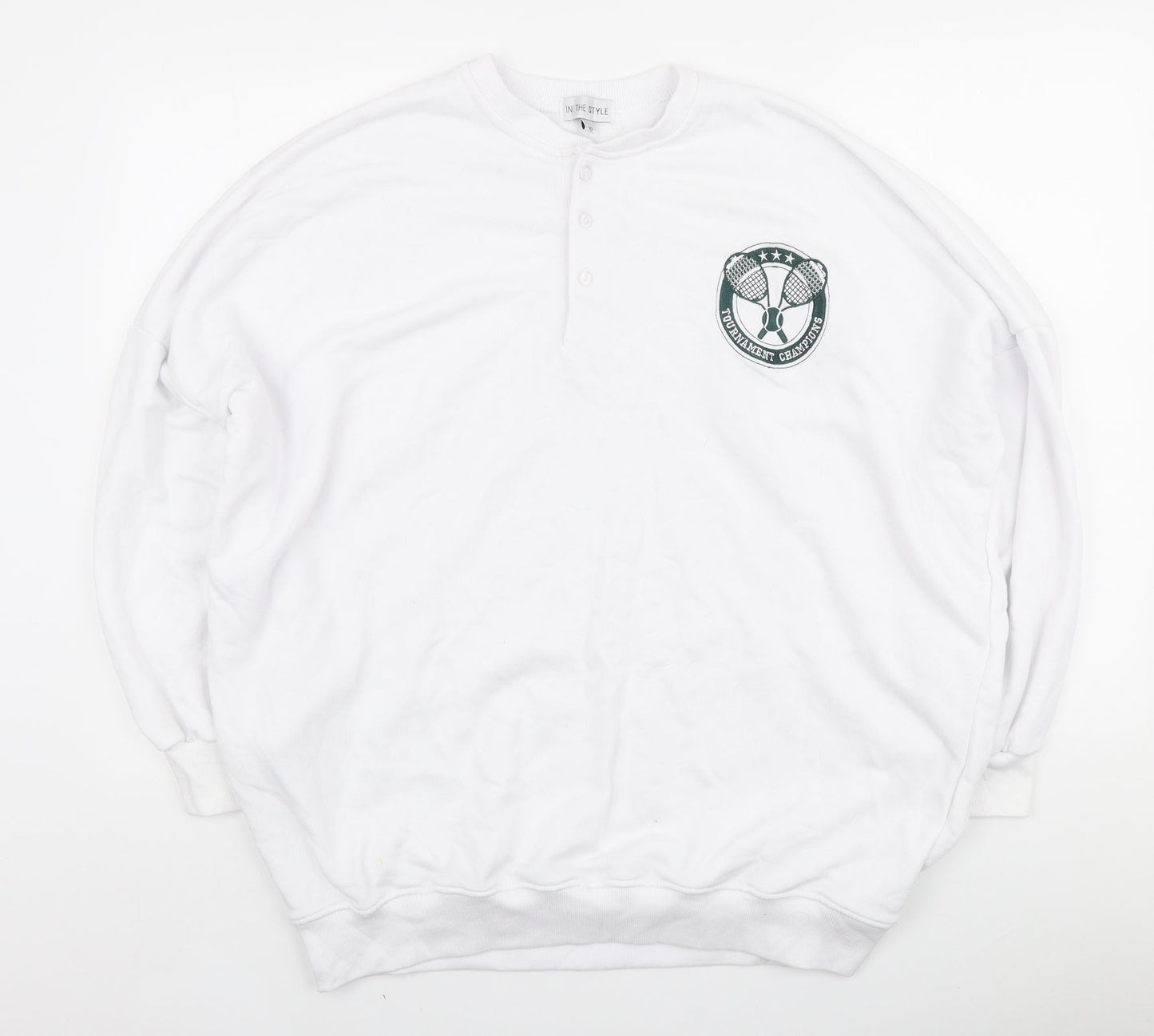 In the Style Womens White Polyester Henley Sweatshirt Size 10 Button - Tournament Champions