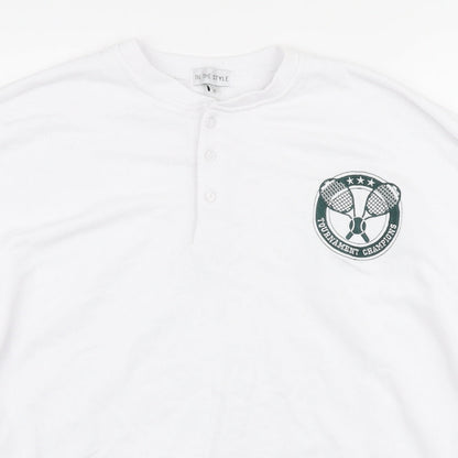 In the Style Womens White Polyester Henley Sweatshirt Size 10 Button - Tournament Champions