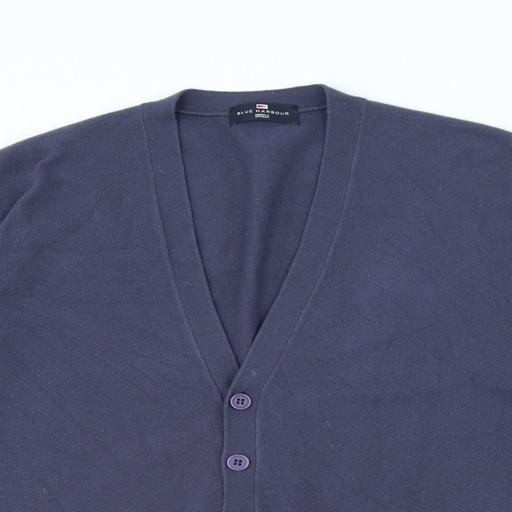 Blue Harbour Womens Blue V-Neck Acrylic Cardigan Jumper Size L