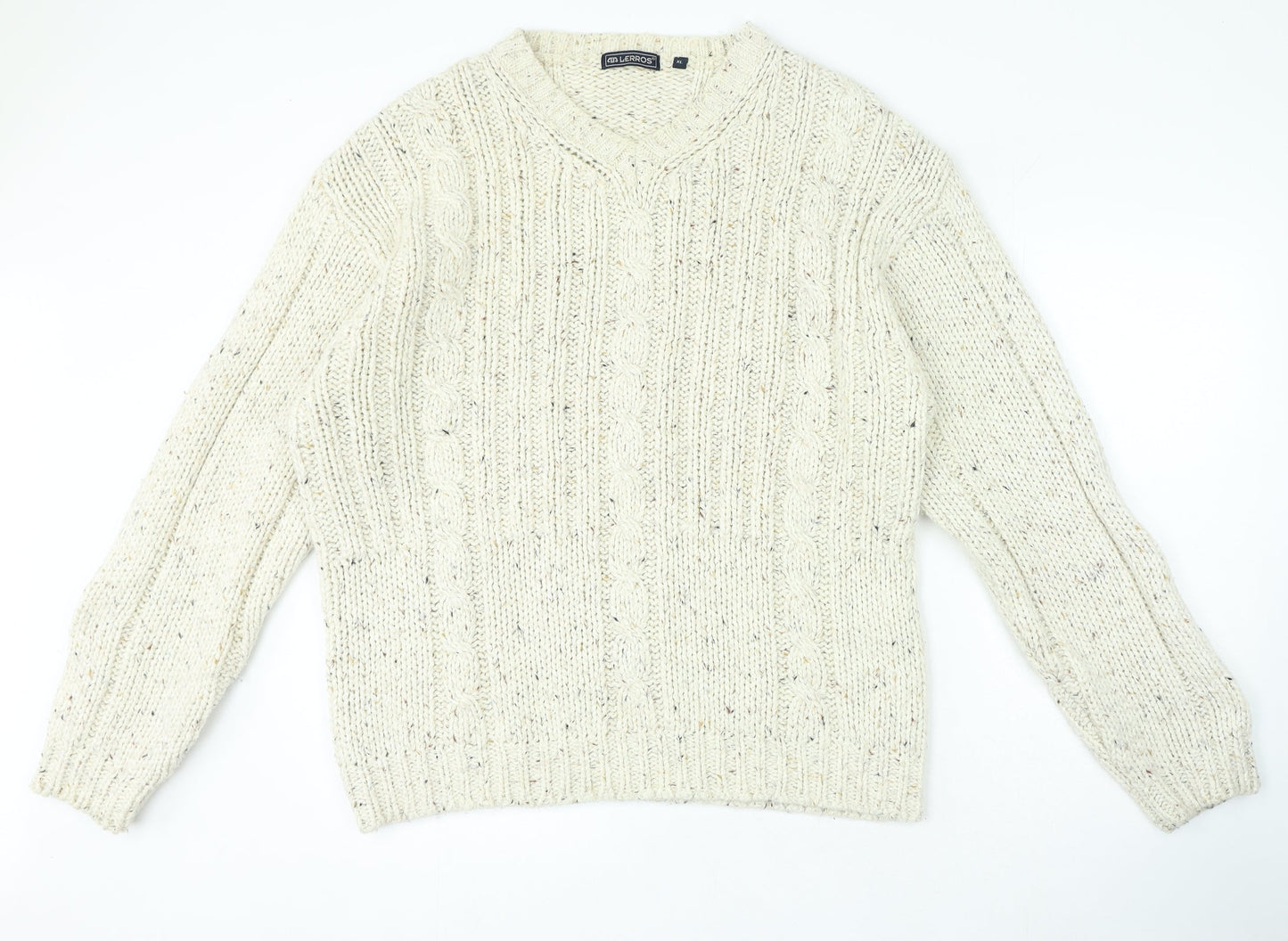 LERROS Womens Beige V-Neck Cotton Pullover Jumper Size XL