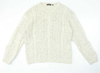 LERROS Womens Beige V-Neck Cotton Pullover Jumper Size XL