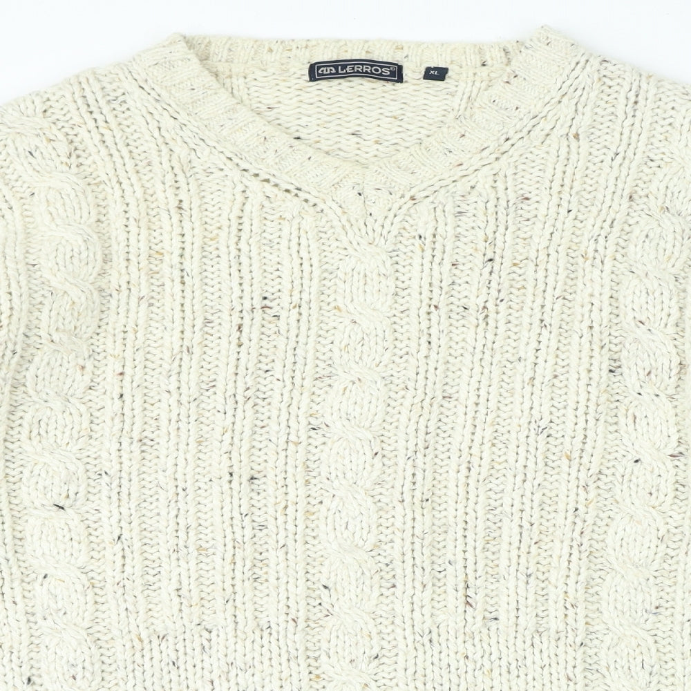 LERROS Womens Beige V-Neck Cotton Pullover Jumper Size XL