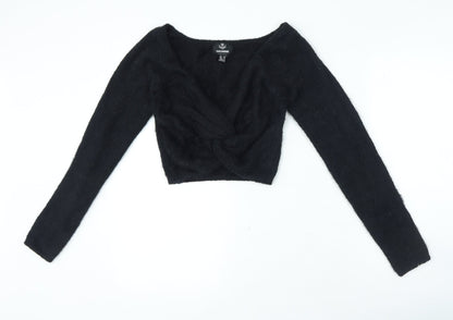 Thredbare Womens Black V-Neck Nylon Pullover Jumper Size 8