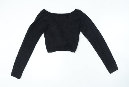 Thredbare Womens Black V-Neck Nylon Pullover Jumper Size 8