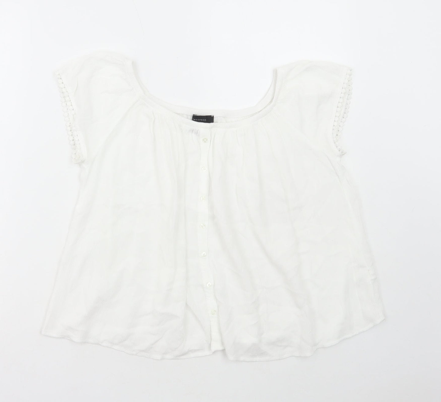 Atmosphere Womens White Viscose Basic Blouse Size 8 Scoop Neck