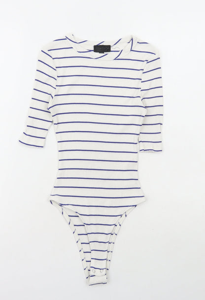 Topshop Womens White Striped Viscose Bodysuit One-Piece Size 8 Snap - Ribbed