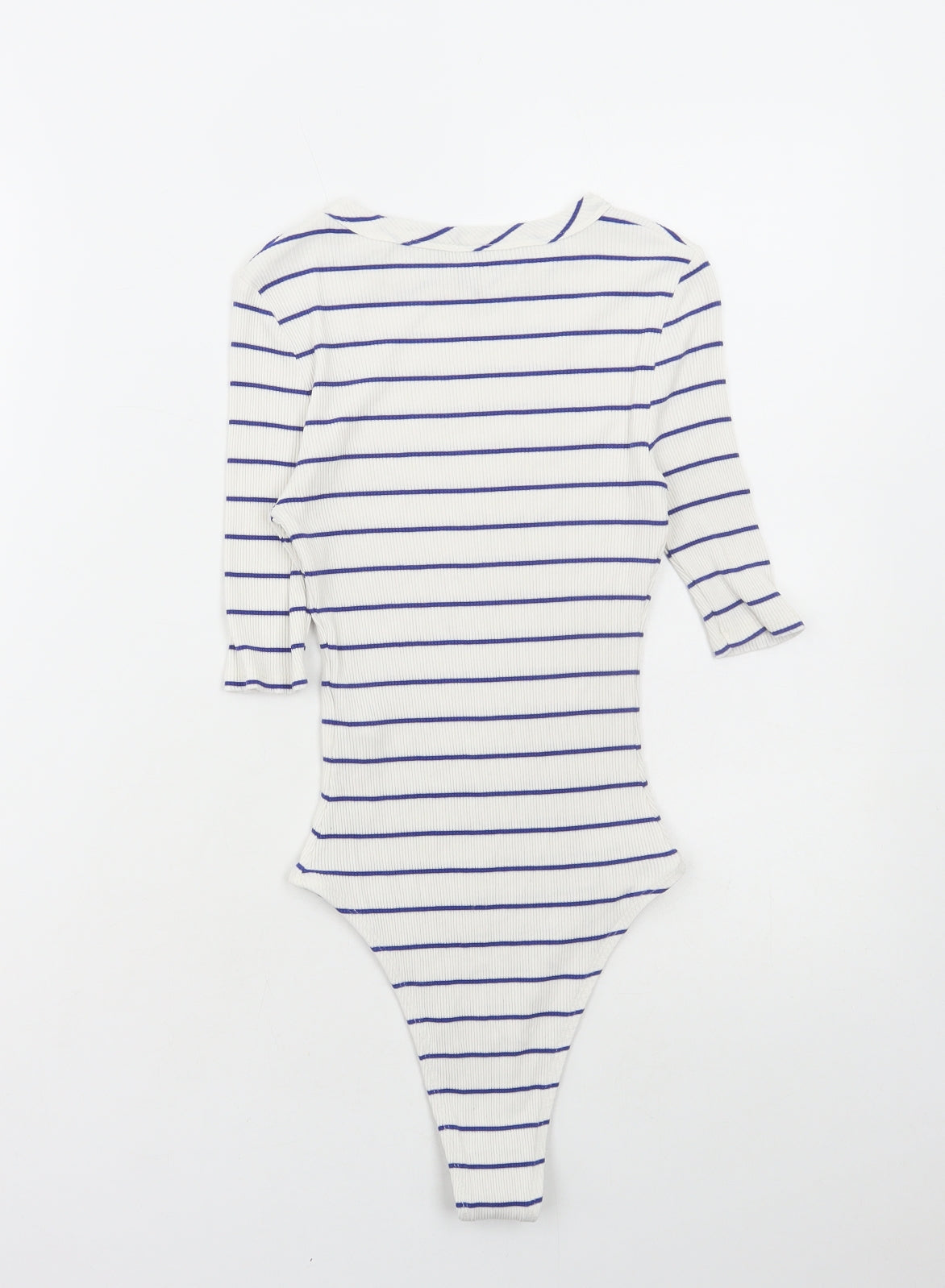 Topshop Womens White Striped Viscose Bodysuit One-Piece Size 8 Snap - Ribbed