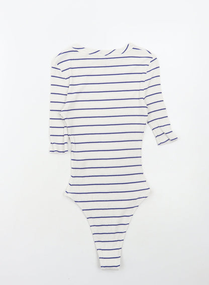 Topshop Womens White Striped Viscose Bodysuit One-Piece Size 8 Snap - Ribbed