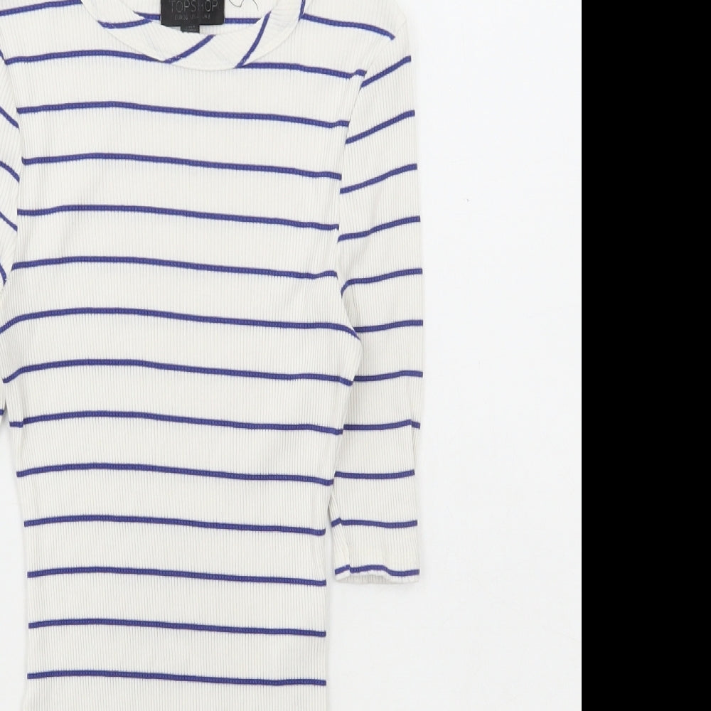 Topshop Womens White Striped Viscose Bodysuit One-Piece Size 8 Snap - Ribbed