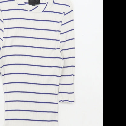 Topshop Womens White Striped Viscose Bodysuit One-Piece Size 8 Snap - Ribbed