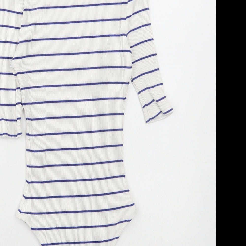 Topshop Womens White Striped Viscose Bodysuit One-Piece Size 8 Snap - Ribbed
