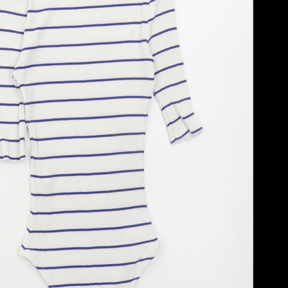 Topshop Womens White Striped Viscose Bodysuit One-Piece Size 8 Snap - Ribbed
