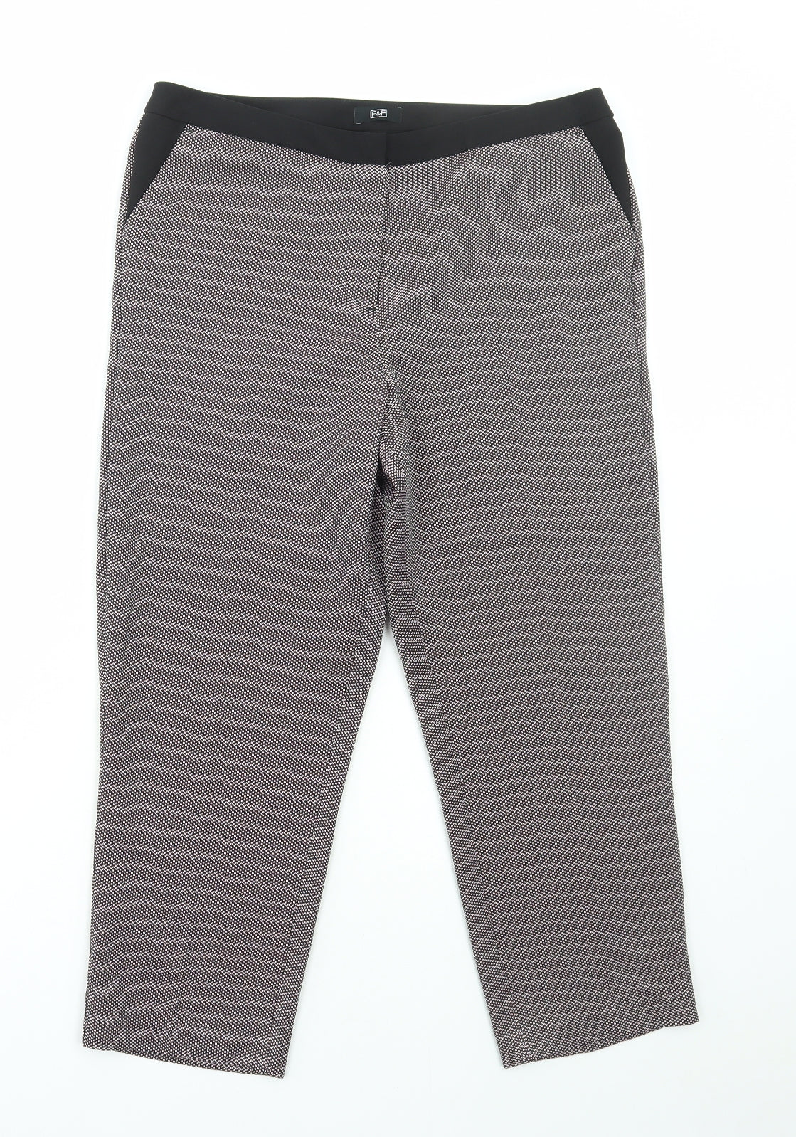 F&F Womens Multicoloured Geometric Polyester Trousers Size 12 L23 in Regular Hook & Eye