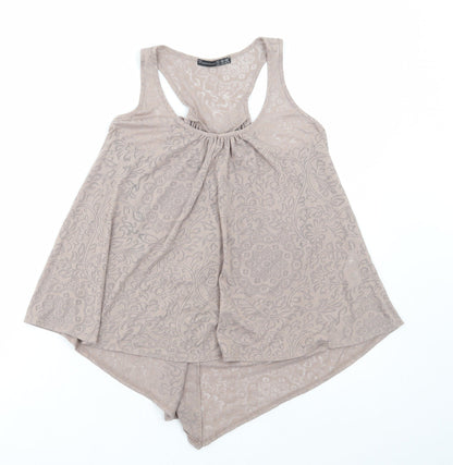 Primark Womens Beige Geometric Cotton Basic Tank Size 8 Scoop Neck