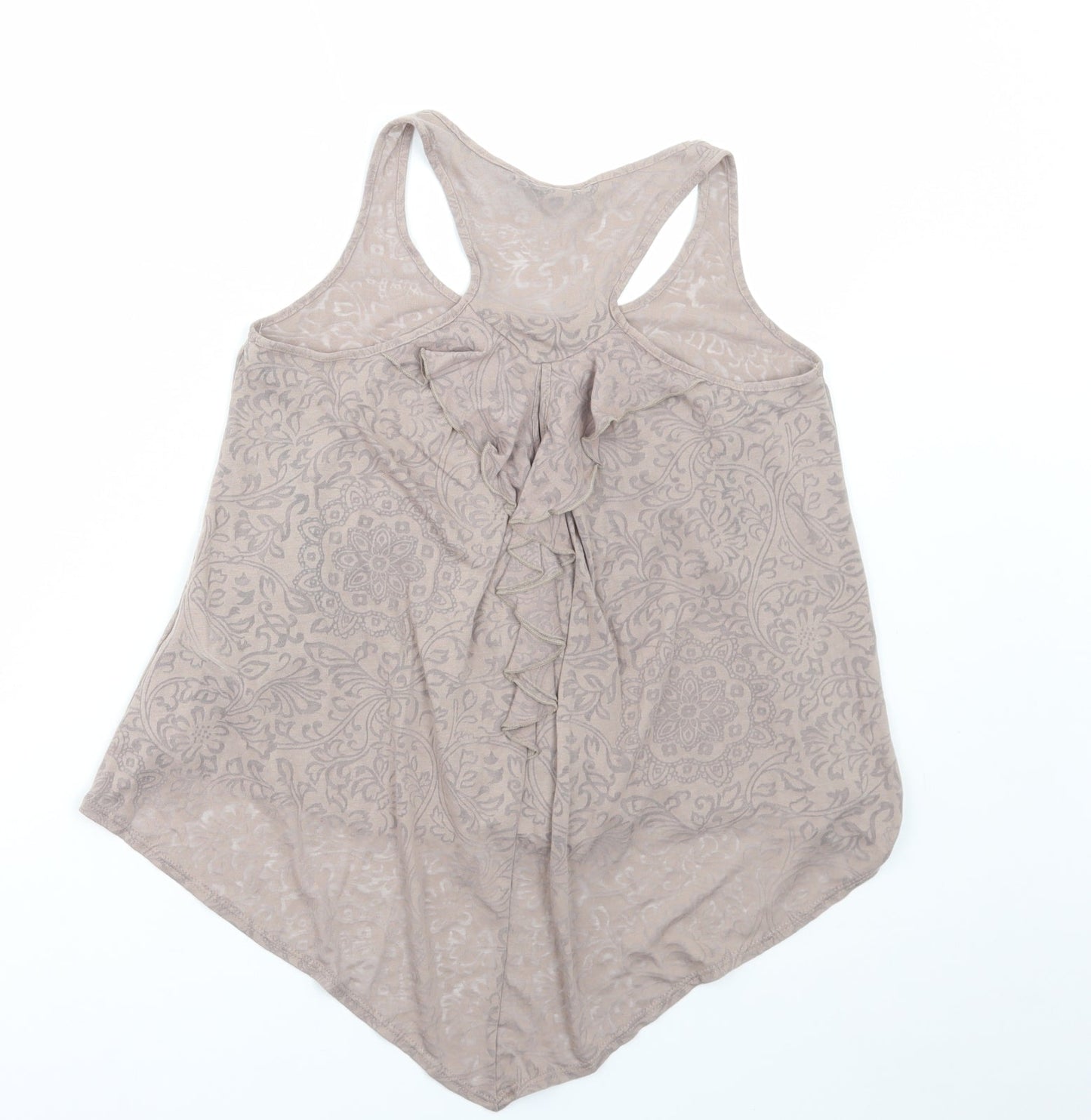 Primark Womens Beige Geometric Cotton Basic Tank Size 8 Scoop Neck