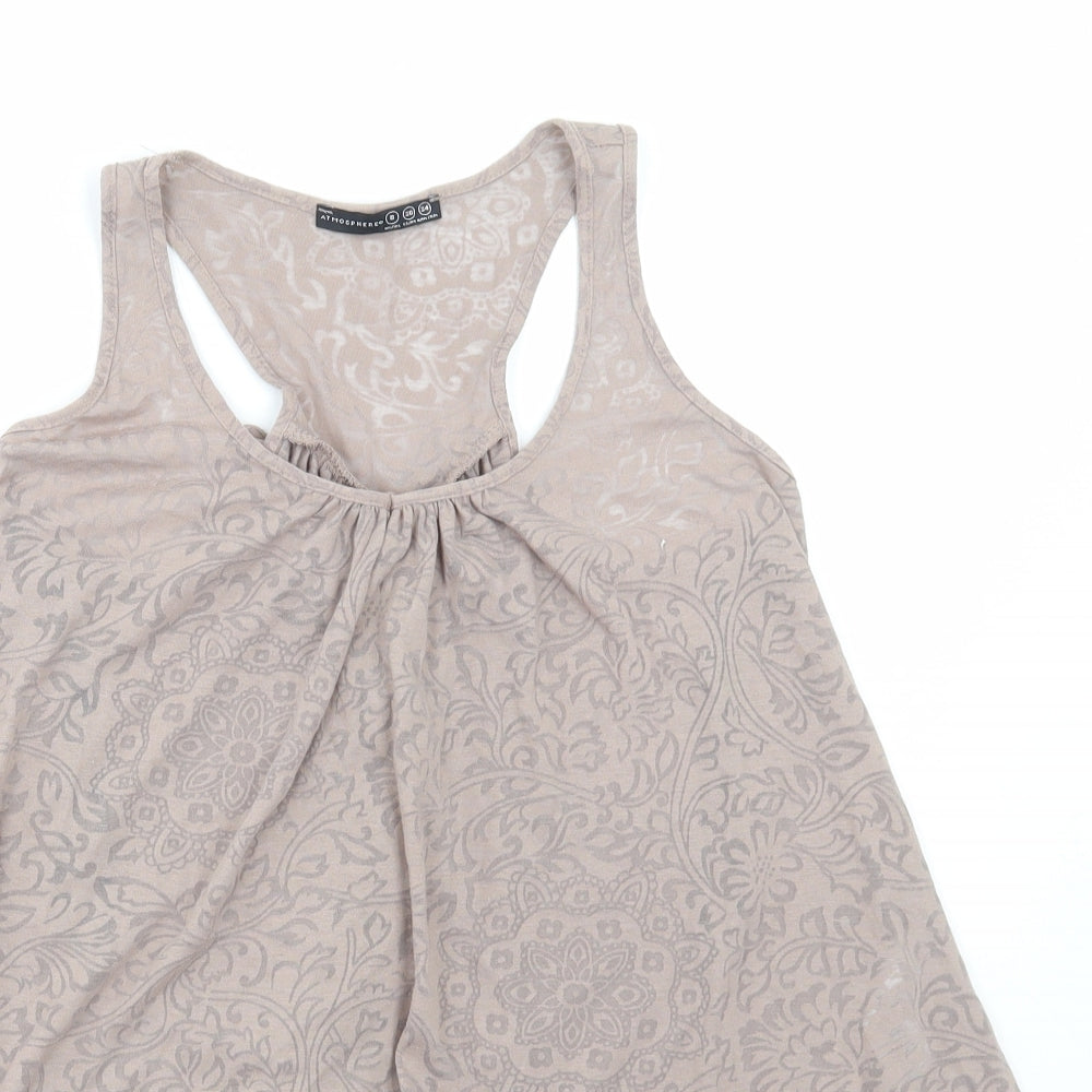 Primark Womens Beige Geometric Cotton Basic Tank Size 8 Scoop Neck