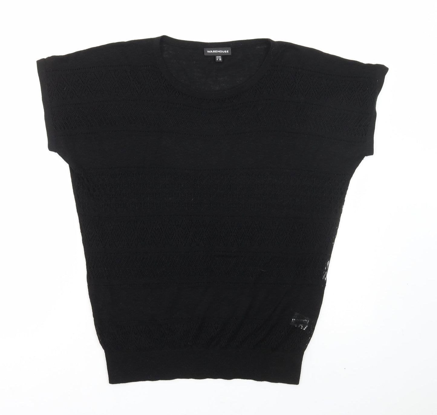 Womens UK Size 10 Warehouse Black Basic T-Shirt