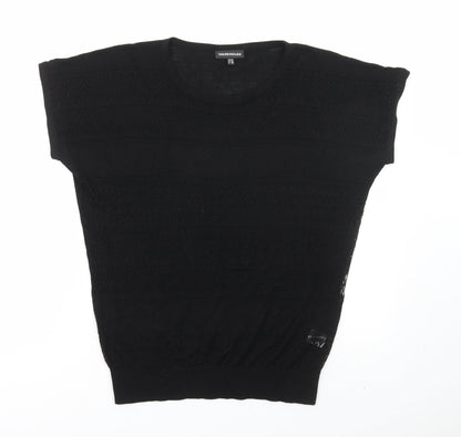 Womens UK Size 10 Warehouse Black Basic T-Shirt