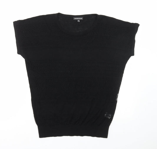 Womens UK Size 10 Warehouse Black Basic T-Shirt