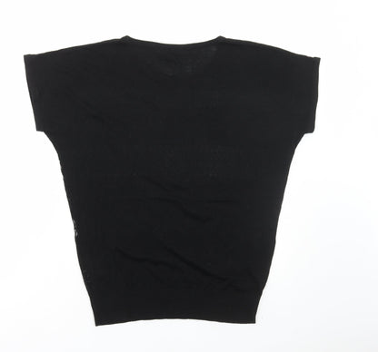 Womens UK Size 10 Warehouse Black Basic T-Shirt