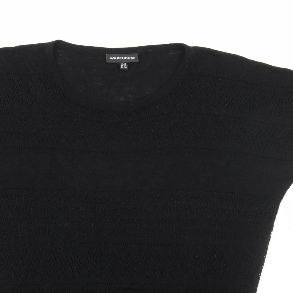 Womens UK Size 10 Warehouse Black Basic T-Shirt