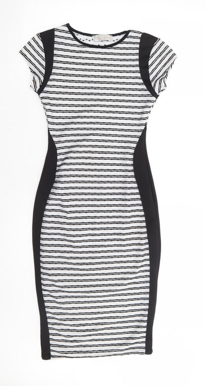 Cameo Rose Womens Black Striped Polyester Bodycon Size 10 Round Neck Pullover