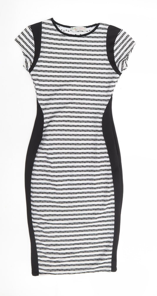 Cameo Rose Womens Black Striped Polyester Bodycon Size 10 Round Neck Pullover