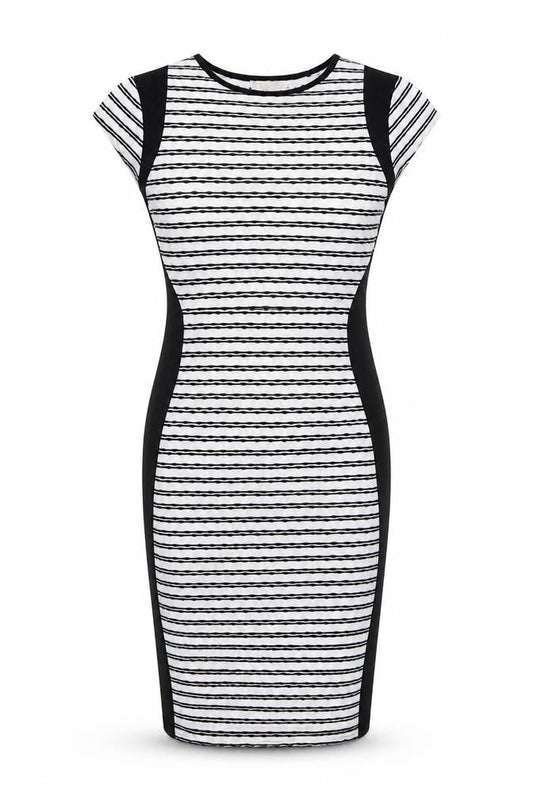 Cameo Rose Womens Black Striped Polyester Bodycon Size 10 Round Neck Pullover