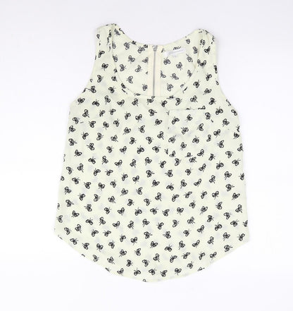 Glamorous Womens Ivory Geometric Polyester Basic Tank Size 8 Scoop Neck - Bow Print