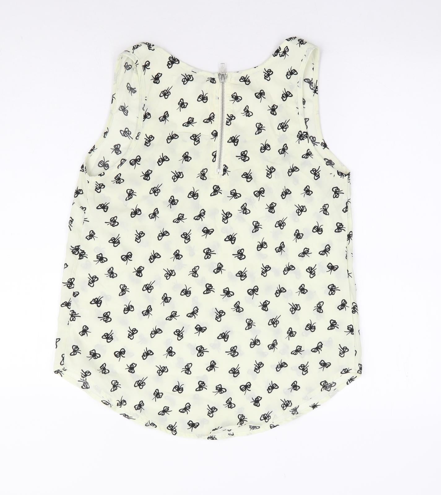 Glamorous Womens Ivory Geometric Polyester Basic Tank Size 8 Scoop Neck - Bow Print