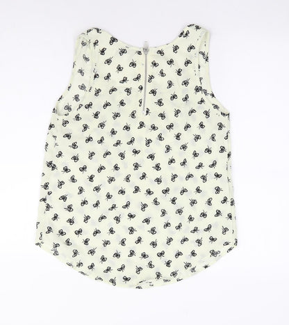 Glamorous Womens Ivory Geometric Polyester Basic Tank Size 8 Scoop Neck - Bow Print