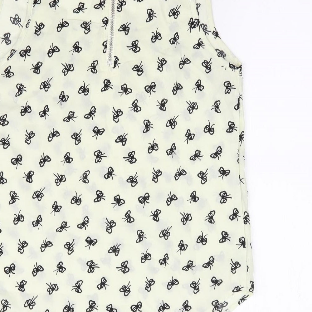 Glamorous Womens Ivory Geometric Polyester Basic Tank Size 8 Scoop Neck - Bow Print