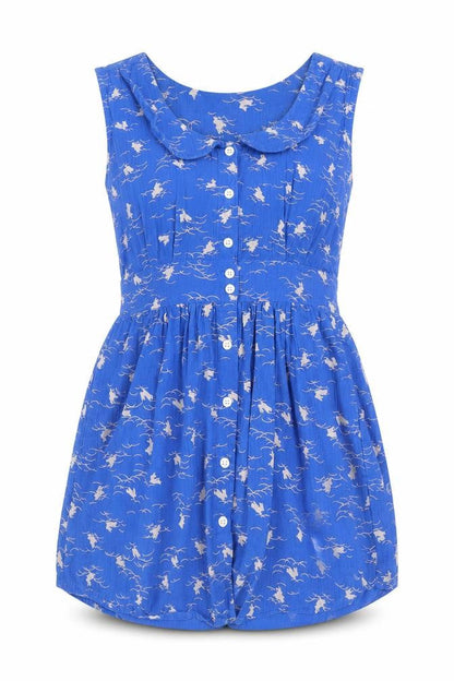 Motel Womens Blue Geometric 100% Cotton Mini Size S Collared Button - Bunny Print