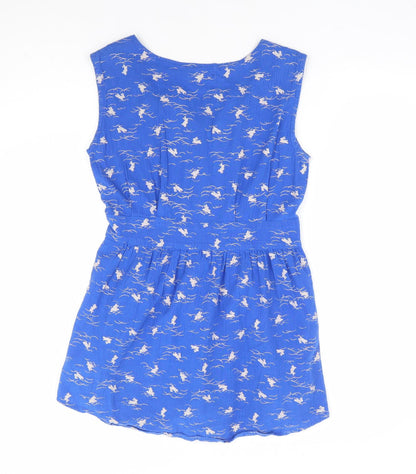Motel Womens Blue Geometric 100% Cotton Mini Size S Collared Button - Bunny Print