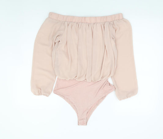 New Look Womens Pink Polyester Bodysuit One-Piece Size 10 Snap