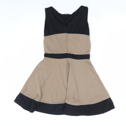 Graffic Womens Brown Polyester Skater Dress Size S Round Neck Zip
