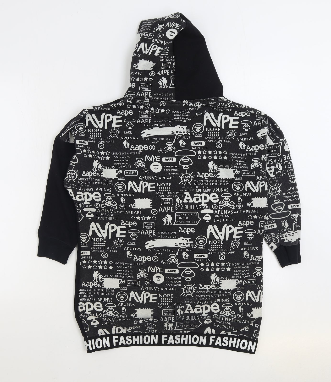 Fashion Boys Black Geometric Polyester Pullover Hoodie Size 9-10 Years Pullover - Slogan