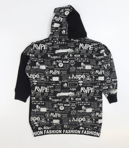 Fashion Boys Black Geometric Polyester Pullover Hoodie Size 9-10 Years Pullover - Slogan