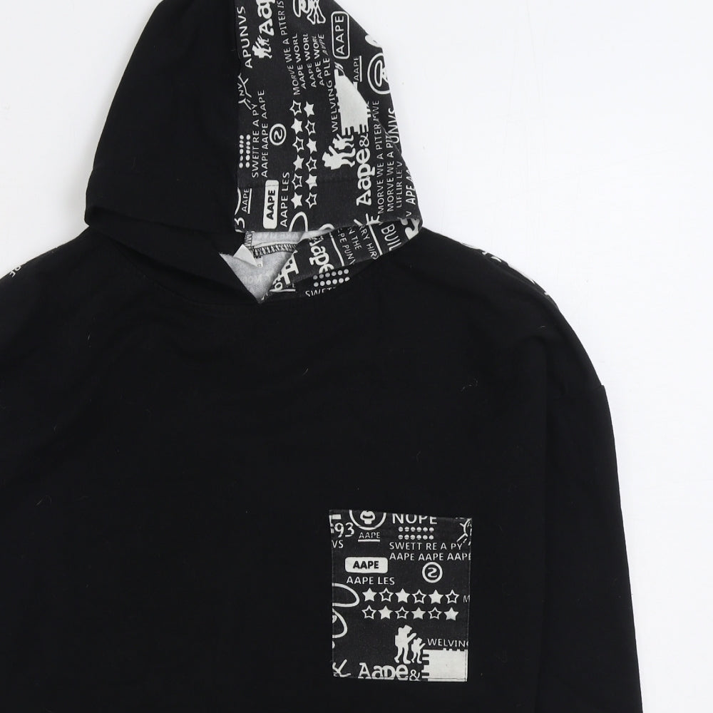 Fashion Boys Black Geometric Polyester Pullover Hoodie Size 9-10 Years Pullover - Slogan