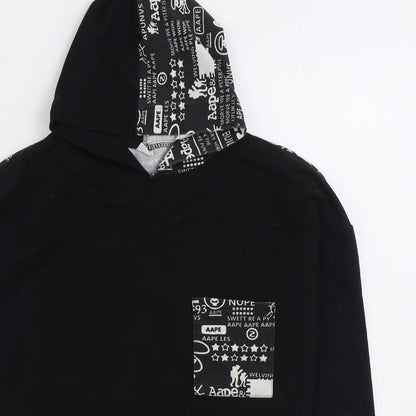 Fashion Boys Black Geometric Polyester Pullover Hoodie Size 9-10 Years Pullover - Slogan