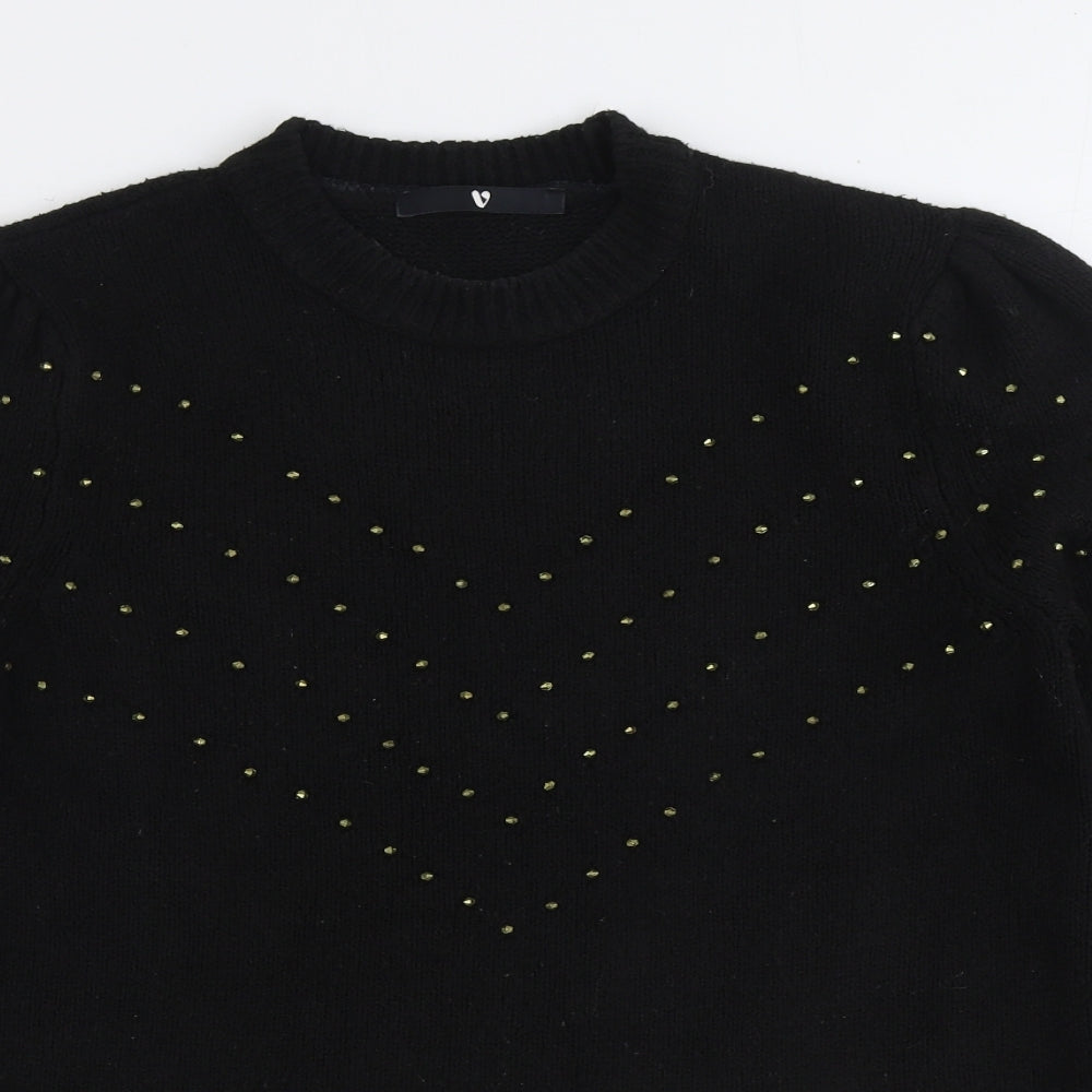 V by Very Womens Black Round Neck Acrylic Pullover Jumper Size 12