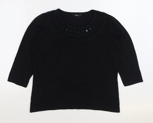 Bonmarché Womens Black Round Neck Viscose Pullover Jumper Size M