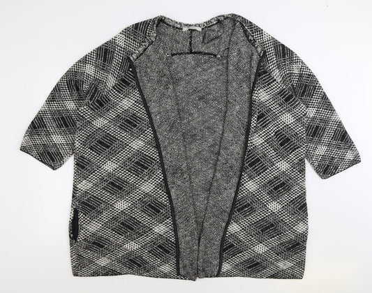 George Womens Grey V-Neck Plaid Acrylic Cardigan Jumper Size L