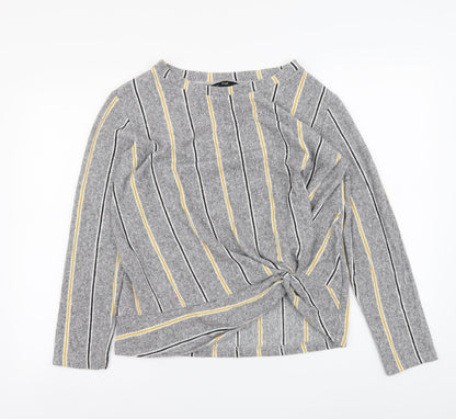 F&F Womens Grey Round Neck Striped Polyester Pullover Jumper Size 12